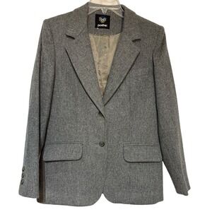 Powder Womens Size M Grey Herringbone 100%‎ Pure Wool Blazer Jacket